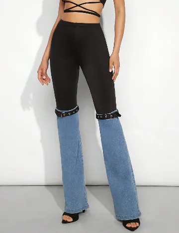 Pantaloni SHEIN, negru/albastru Negru