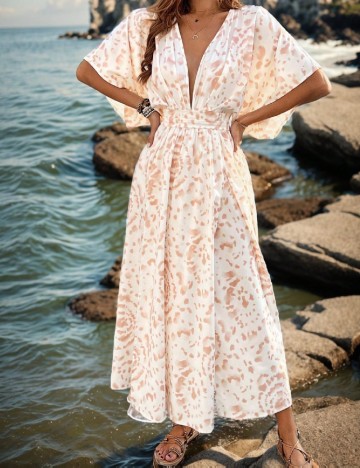 Rochie lunga SHEIN, alb/crem