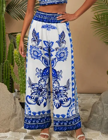 Pantaloni SHEIN, alb/albastru Alb