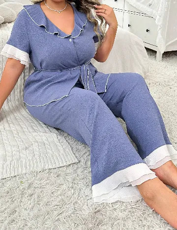 Pijama SHEIN CURVE, albastru Albastru