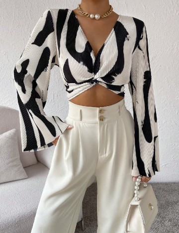 Top SHEIN, ecru/negru