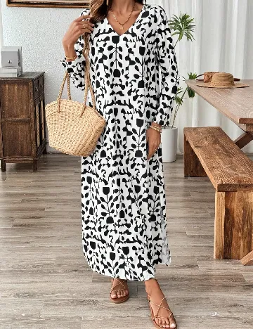Rochie lunga SHEIN, alb/negru Negru