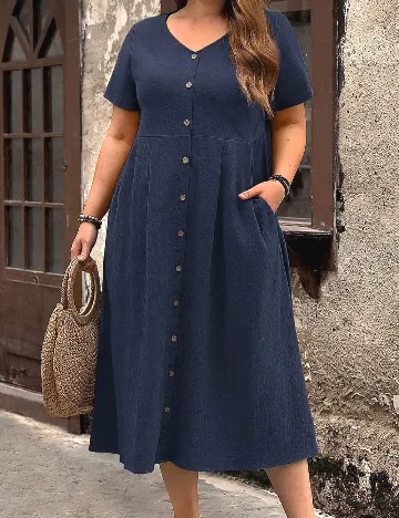 Rochie medie Emery Rose Curve, bleumarin Albastru