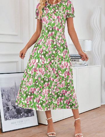 Rochie medie SHEIN, verde/roz