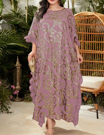 Rochie lunga SHEIN CURVE, roz/auriu