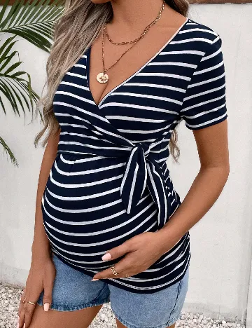 Bluza SHEIN Maternity, alb/bleumarin Albastru