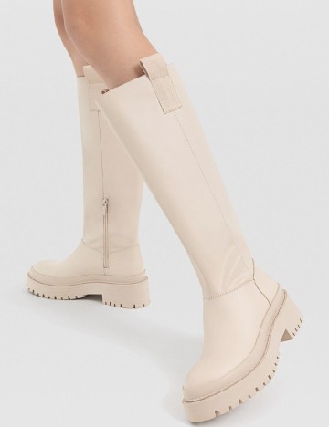Cizme Stradivarius, crem