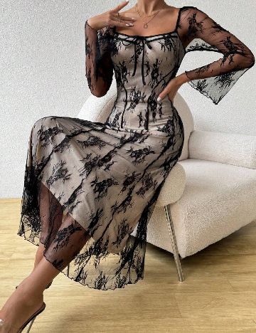 Rochie medie SHEIN, crem/negru
