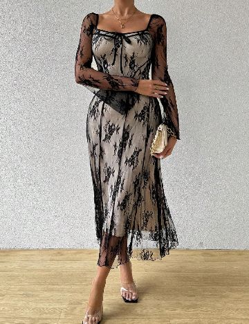 Rochie medie SHEIN, crem/negru
