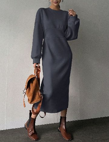 Rochie medie Dazy, gri petrol