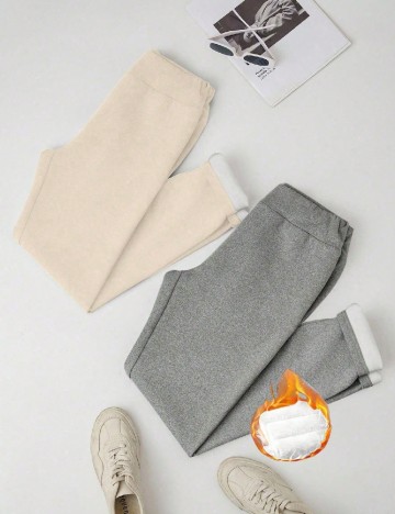 Set pantaloni 2 bucati SHEIN, crem/gri