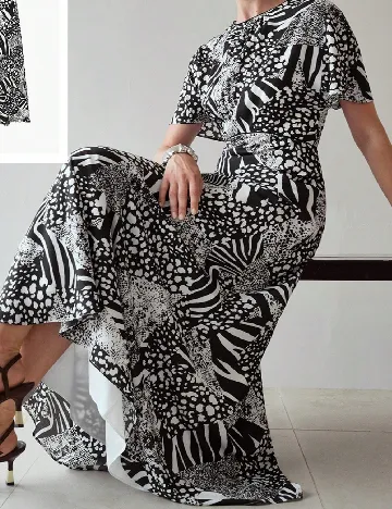 Rochie lunga MOTF, alb/negru Negru