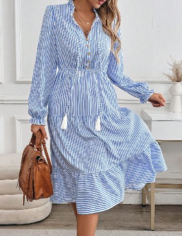 Rochie medie SHEIN, albastru/alb
