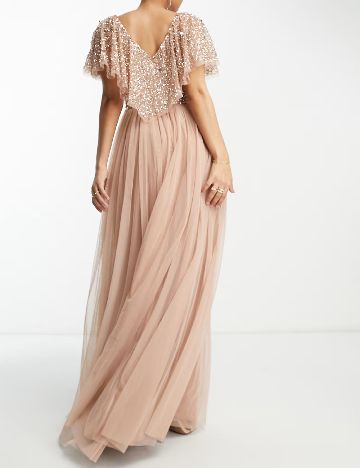 Rochie lunga Beauut, roz pudra inchis