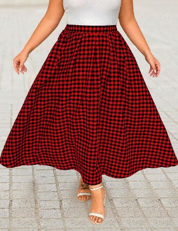 Fusta SHEIN CURVE, rosu/negru