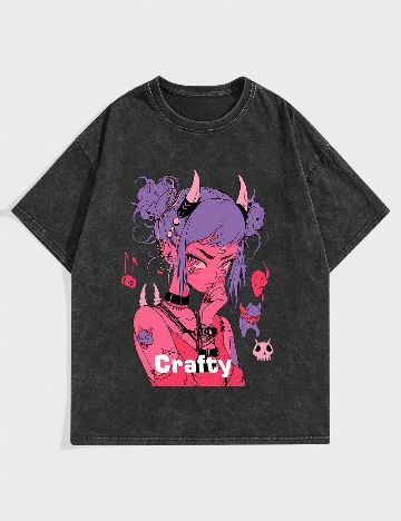 Tricou Oversize Romwe, gri inchis