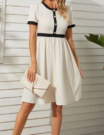 Rochie scurta Homeyee, ecru/negru