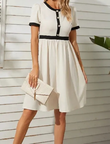 Rochie scurta Homeyee, ecru/negru Alb