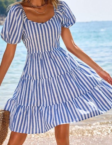Rochie scurta SHEIN, albastru/alb