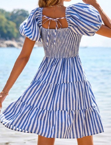 Rochie scurta SHEIN, albastru/alb