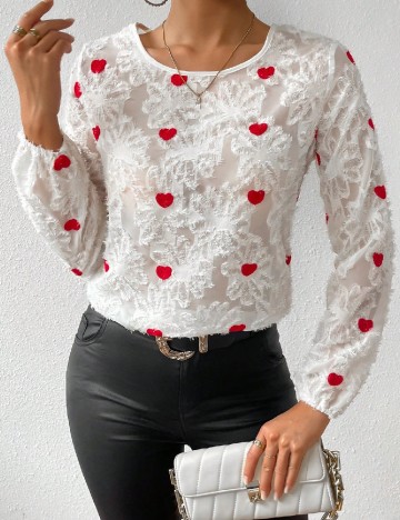 Bluza SHEIN, alb/rosu