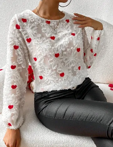Bluza SHEIN, alb/rosu Alb