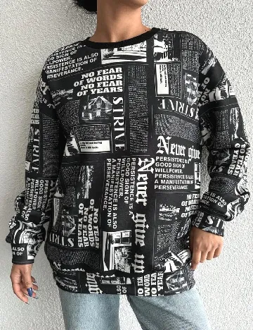 Bluza Oversize SHEIN, negru/alb Negru