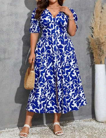Rochie medie SHEIN CURVE, alb/albastru Albastru
