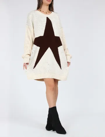 Pulover Oversize SHEIN, crem/maro Crem