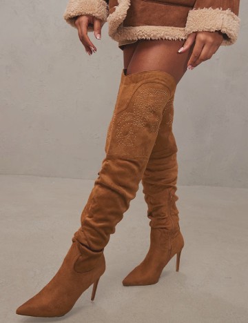 Cizme PrettyLittleThing, maro