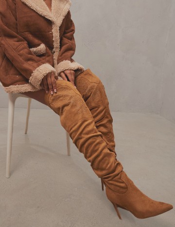 Cizme PrettyLittleThing, maro