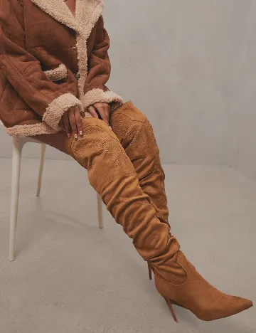 Cizme PrettyLittleThing, maro Maro