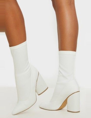 Botine PrettyLittleThing, alb