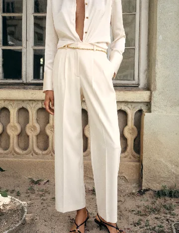Pantaloni Mango, crem Crem