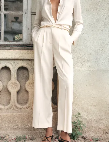 Pantaloni Mango, crem Crem