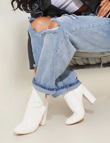 Botine PrettyLittleThing, alb