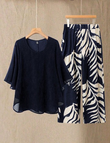 Compleu SHEIN CURVE, bleumarin/ecru