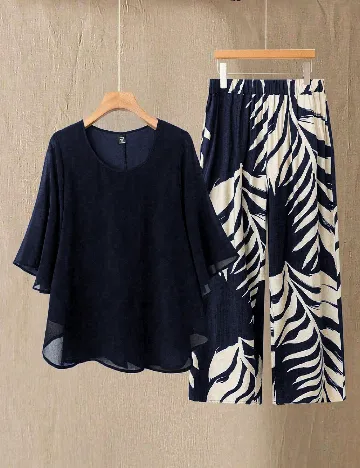 Compleu SHEIN CURVE, bleumarin/ecru Albastru