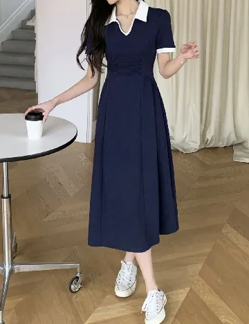 Rochie medie Dazy, bleumarin/alb Albastru