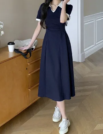 Rochie medie Dazy, bleumarin/alb Albastru