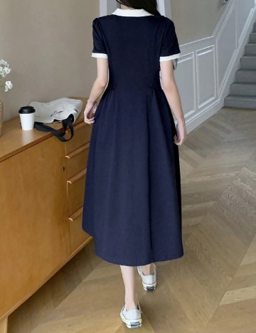 Rochie medie Dazy, bleumarin/alb