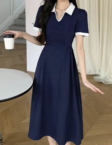 Rochie medie Dazy, bleumarin/alb Albastru