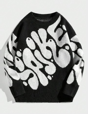 Pulover Romwe, negru/alb
