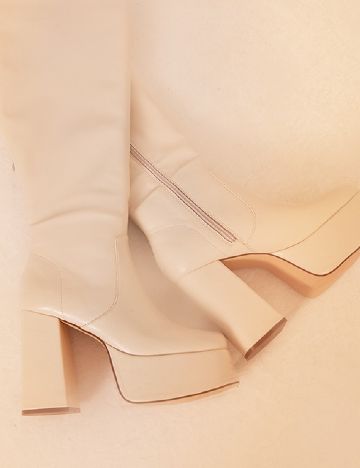 Cizme PrettyLittleThing, crem