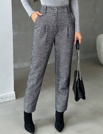 Pantaloni SHEIN, alb/negru