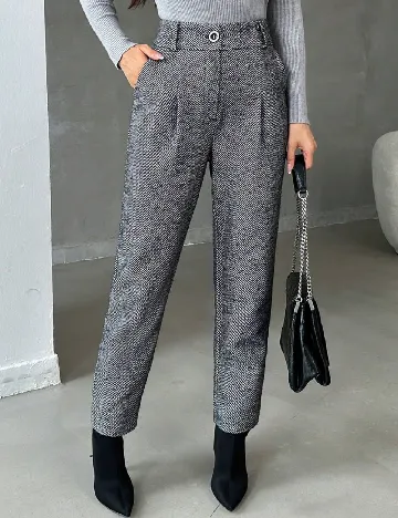 Pantaloni SHEIN, alb/negru Negru