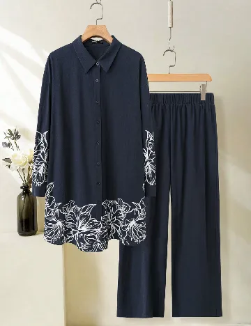 Compleu SHEIN CURVE, bleumarin/alb Albastru