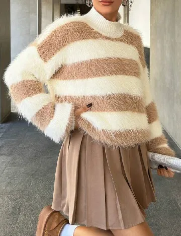 Pulover Oversize SHEIN, maro/alb Maro