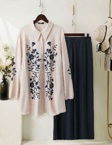 Compleu SHEIN CURVE, bleumarin/ecru