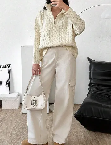 Pulover Oversize SHEIN, ecru Alb